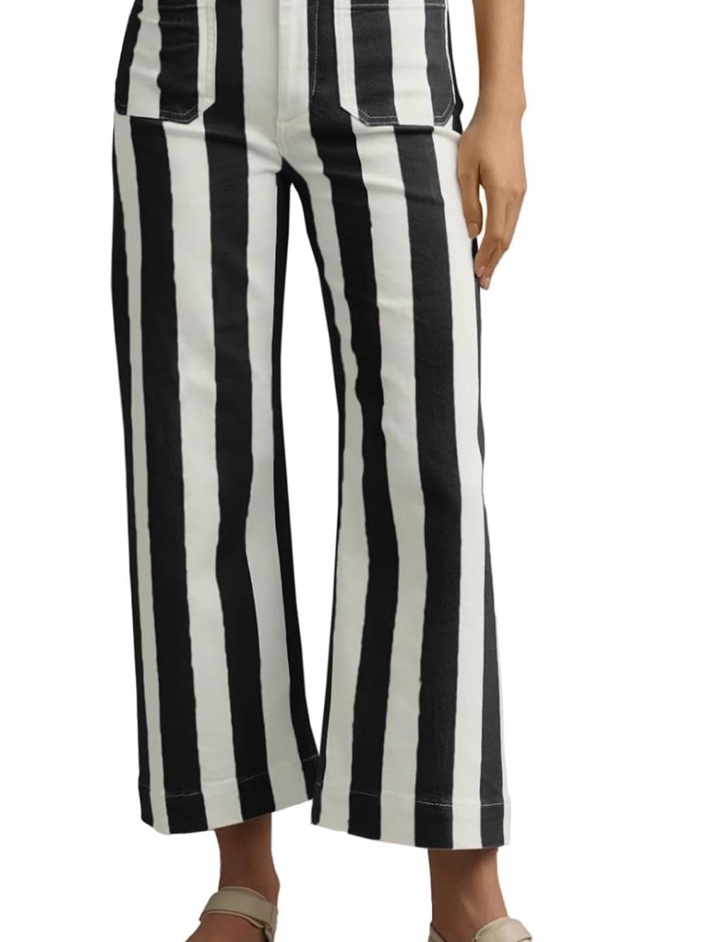 Black & White Striped Wide-Leg Pants